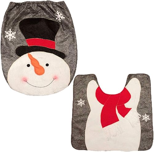 Miniatura 2 de Heshifeng party & accesories - Juego de funda para asiento de baño y alfombra de Navidad, hombre de nieve, Santa, reno, decoración navideña para el