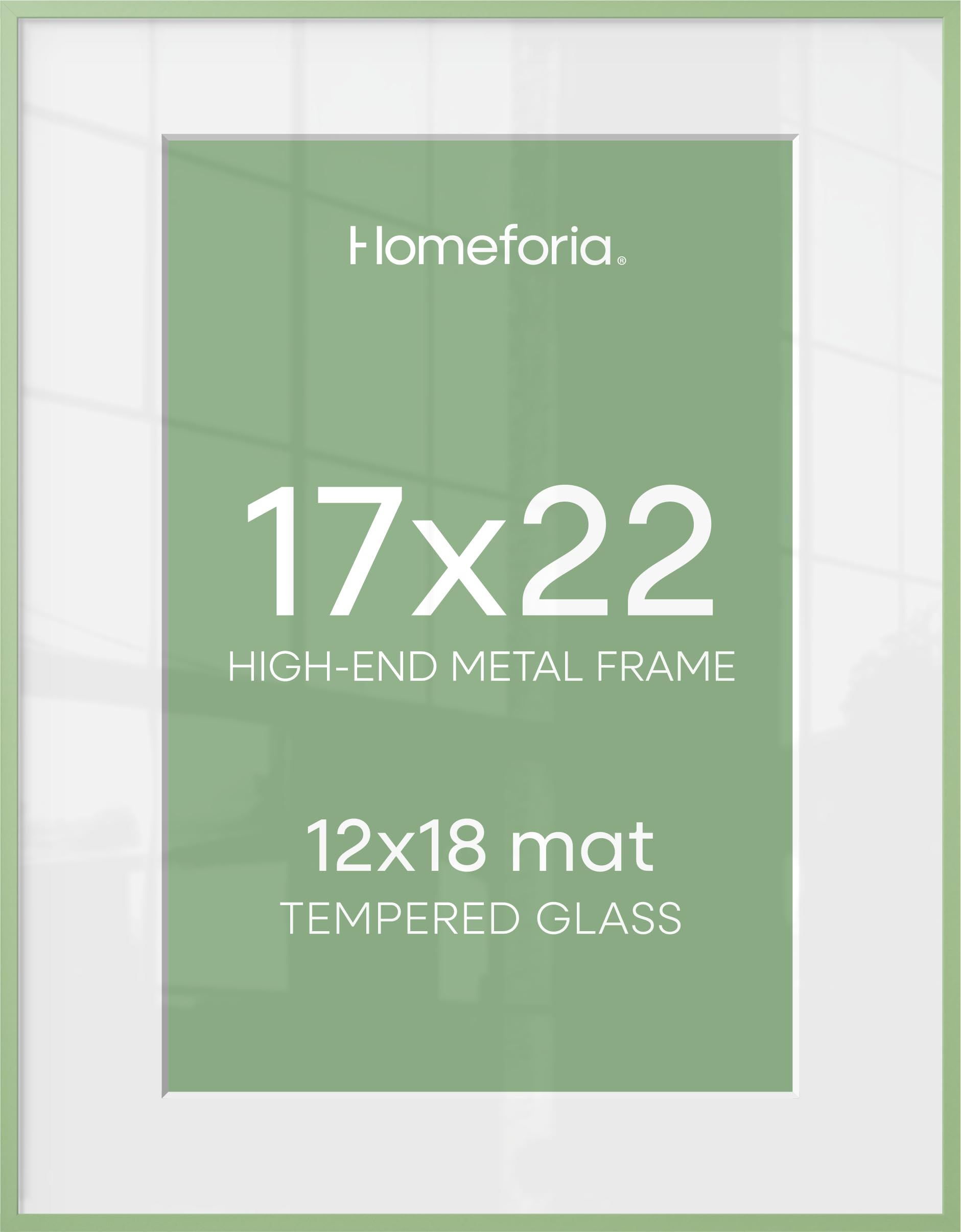 Homeforia 17x22 Picture Frame Sage Green, High End Metal 17x22 Poster Frames with Mat 12x18 Photo, 17 x 22 Sage Green Frame Matted to 12 by 18 Art, 22x17 Thin Frame, Tempered Glass, Wall Kit, Set of 2