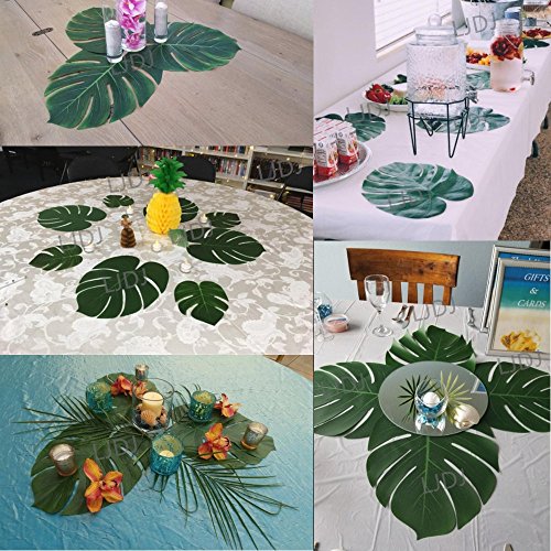 Ljdj Tropical Leaves Palm - Set Of 36 - Artificial Silk Fabric Monstera Decoration Leaf 3 Different Sizes Small Medium Large - Hawaiian Luau Jungle Beach Theme Party Supplies Table Decor Accessories #TOP3