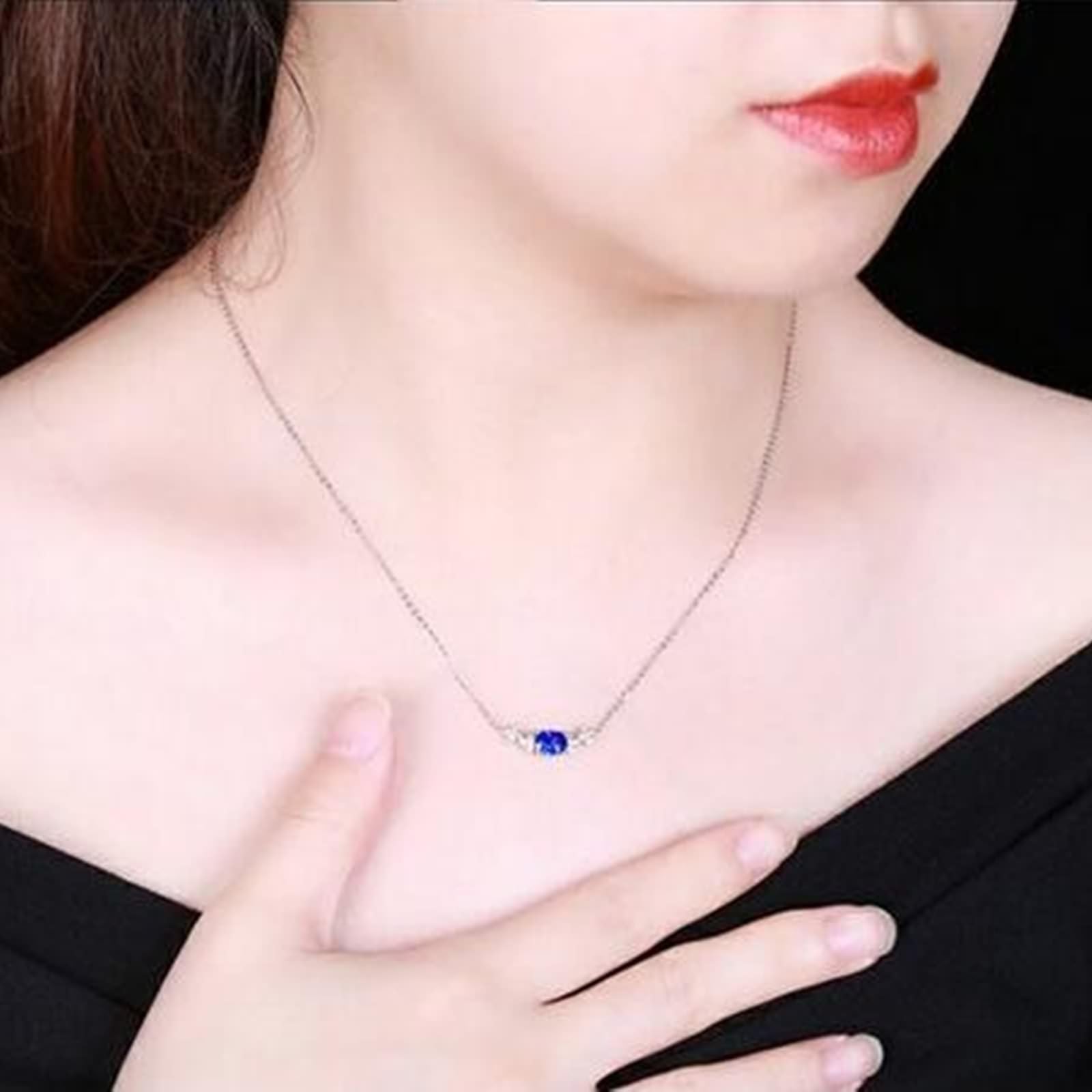 Collane Donna Oro Bianco e Giallo Vera, Collana per Fidanzati Donna con Zaffiro Sintetico 1.1 Carati e Diamante Sintetico, Gioielli con Pietra del Mese di Nascita