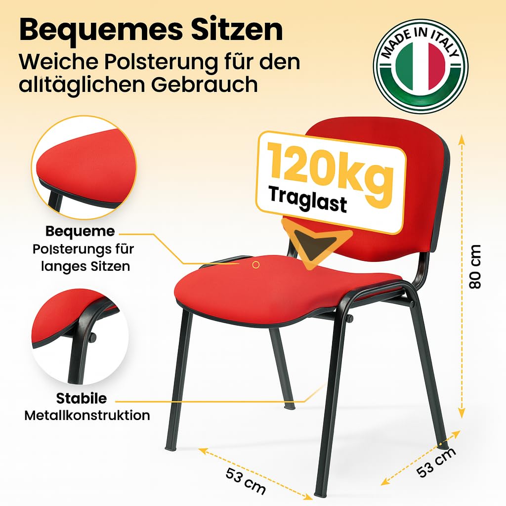 Topsit Besucherstühle 8er Set, stapelbare Konferenzstühle ohne Armlehnen, Stapelstühle mit Metallgestell, für Büro, Konferenz, Reception (Rot)
