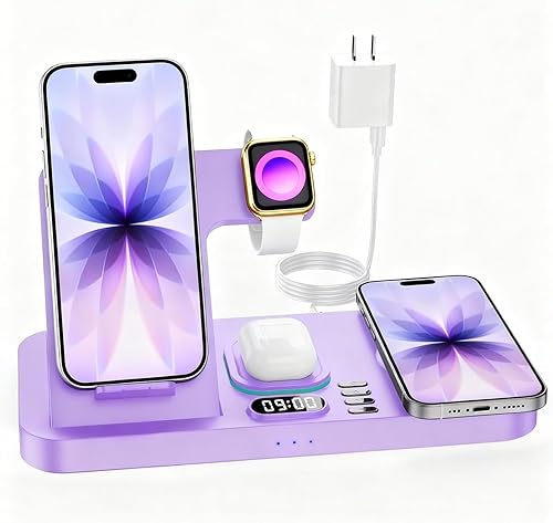 Miniatura 8 de Estación de carga inalámbrica de teléfono doble para dispositivos Apple, estación de carga magnética para iPhone con interruptor automático de luz