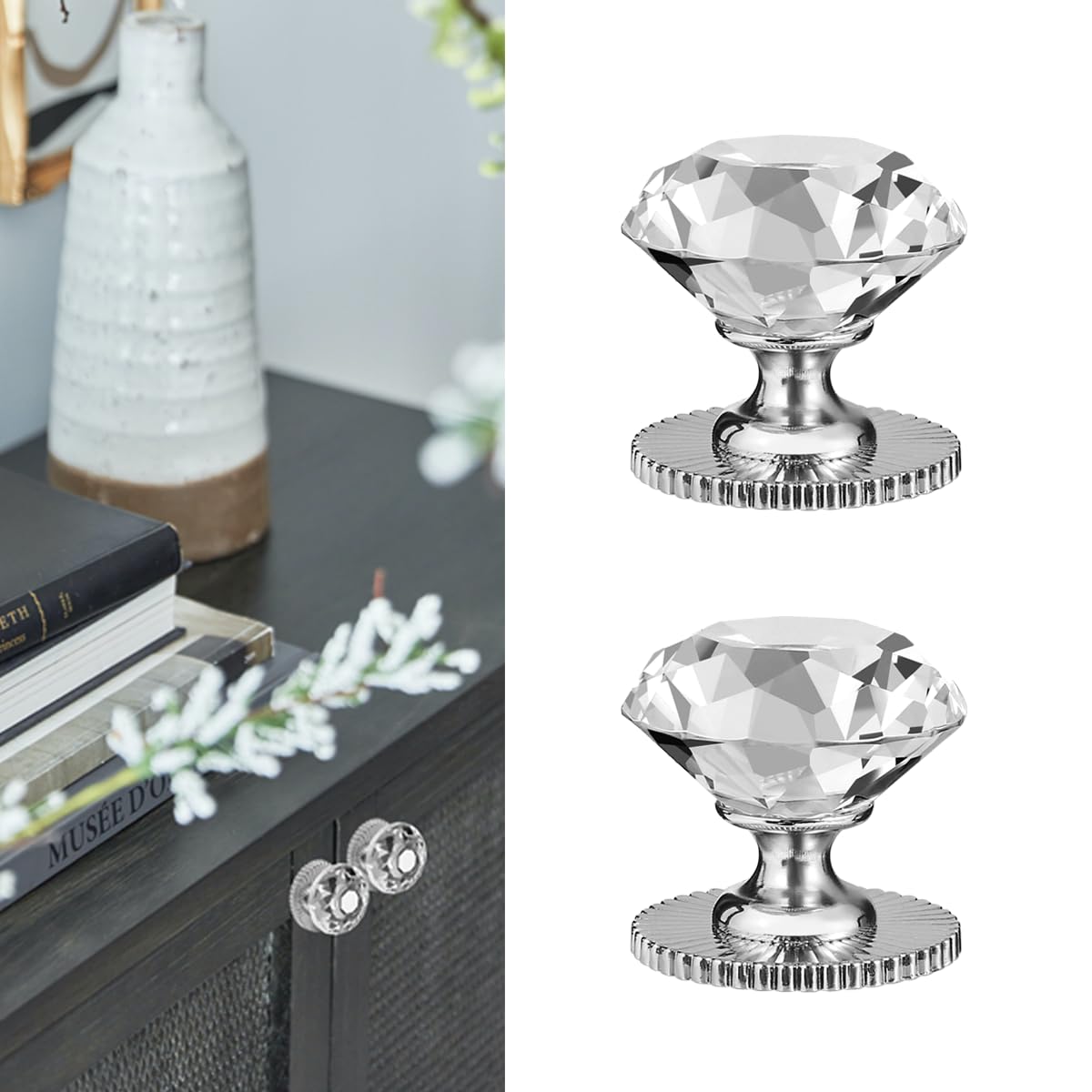 CcHhyyt Crystal Self Stick Knobs for Mirror Cabinet Adhesive Handle for Dresser Drawer Cupboard 40mm Crystal Knobs Adhesive Diamond Shaped Glass Knobs