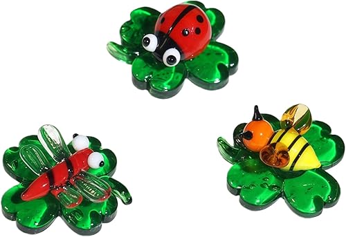 Miniatura 9 de Juego de coloridos insectos de cristal, 5 piezas de 1½ pulgadas hechas a mano de animales de vidrio en miniatura, coleccionables creativos de vidrio