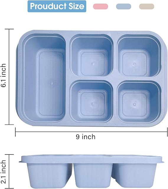 4 Pack Snack Containers, Reusable Meal Prep Lunch Containers for Kids Adults, Bento Snack Boxes with 5 Compartments, Divided Food Storage Containers for School Work Travel, Microwave Dishwasher Safe