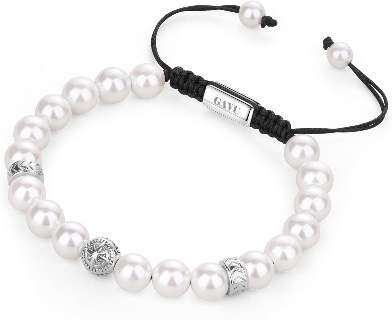 GAVU Compass Bracelet for Men, Surfer Bracelet Men's Beaded Bracelet Pearl Bracelet for Men