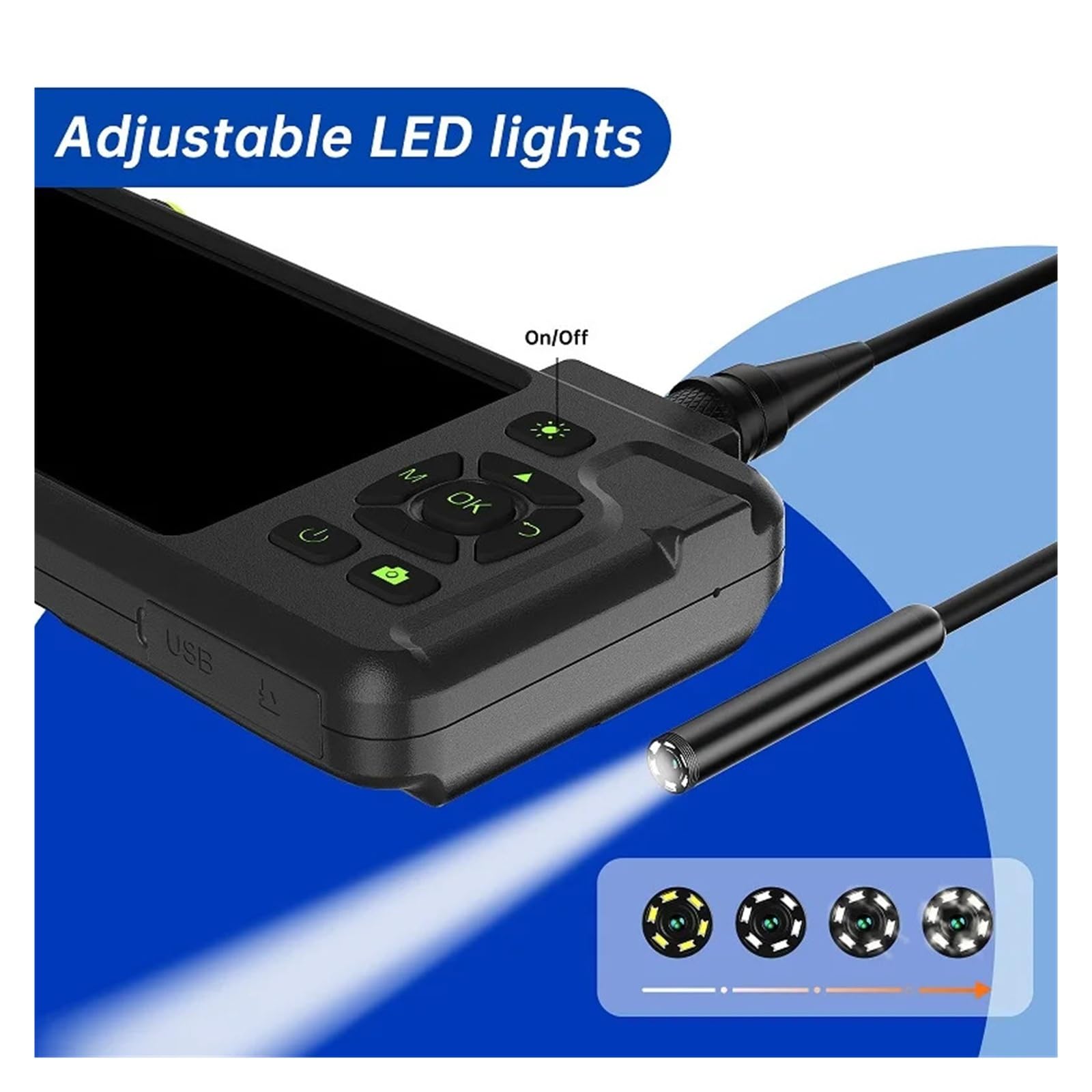Cámara endoscópica Industrial IPS de 5 Pulgadas, cámara de Enfoque automático Impermeable con diseño Dividido HD de 1080P, 5.0MP Vista Gran Angular