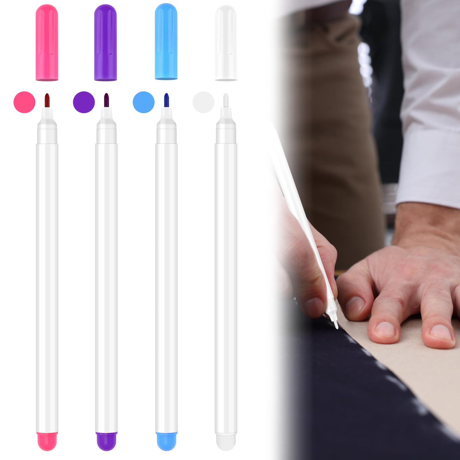 4 Piezas Rotuladores de Tela Borrables con Calor, Bolígrafo Borrable de Calor Rotuladores, 4 Colores de Marcadores Borrables para Telas, para Cuero, Ropa, Costura, Confección