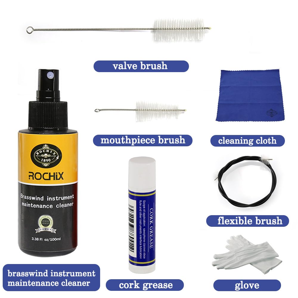 Trumpet/Cornet Care Cleaning Kit,Maintenance Kit,Brass Instruments Maintenance Cleaner,Flexible Brush,Valve Brush,Mouthpiece Brush,Cork Grease,Cleaning Cloth and More - Image 2