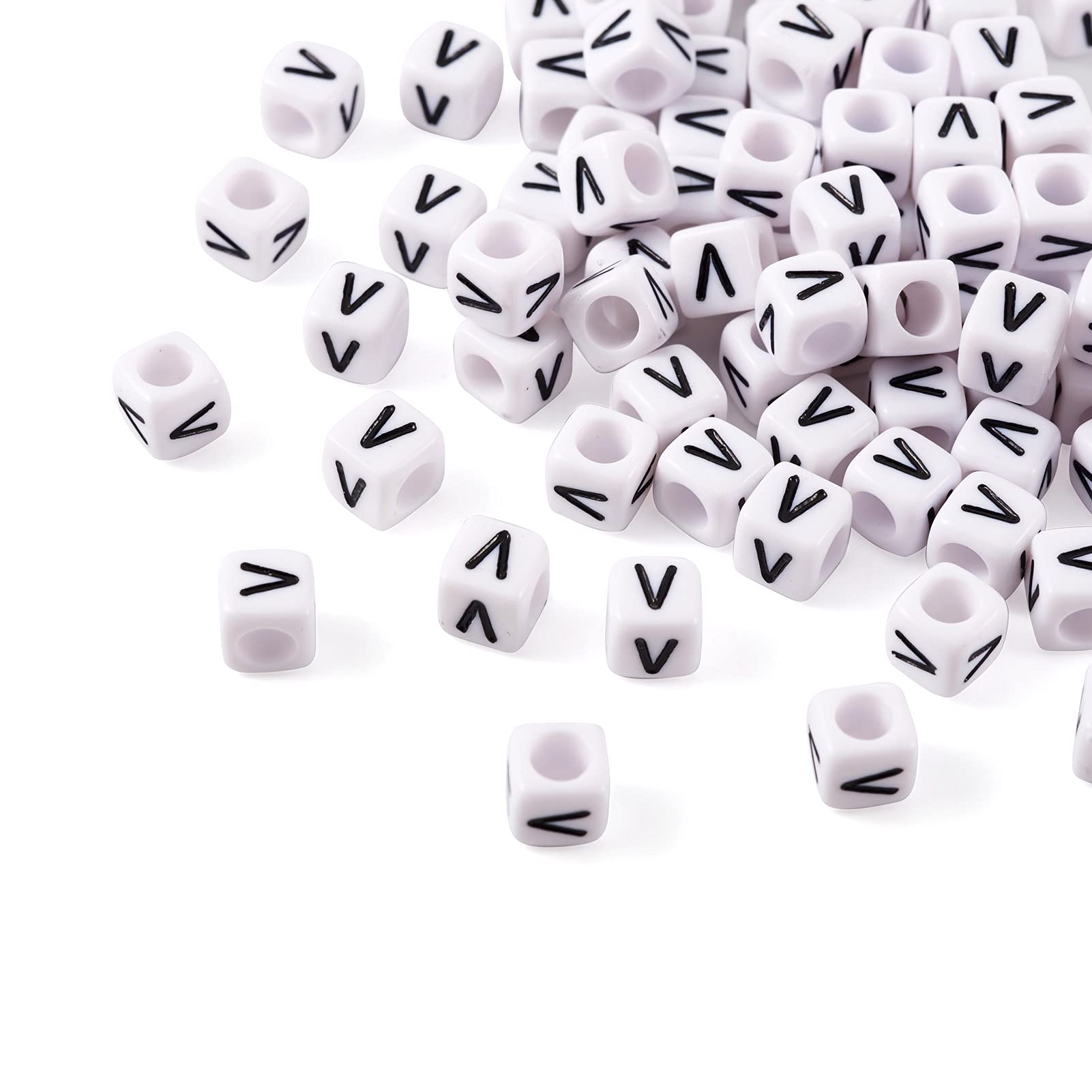 Beadthoven 50g/300pcs 6mm Acrylic Alphabet Cube Beads Letter V Square Pony Loose Beads Spacers for Jewellery Bracelet Making (White) — image 1