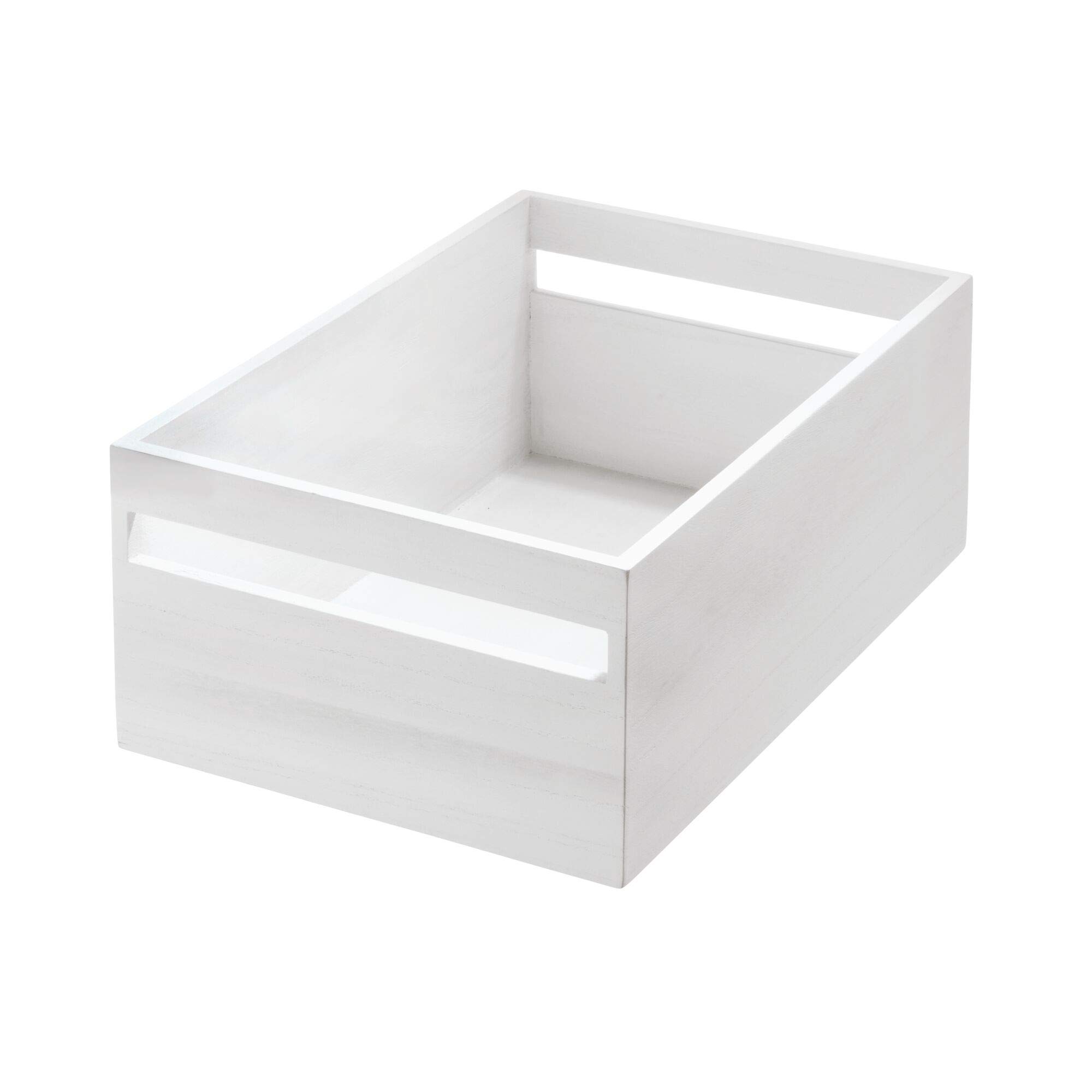iDesign Eco White Plastic Storage Bins with Paulownia Wood Lids, White
