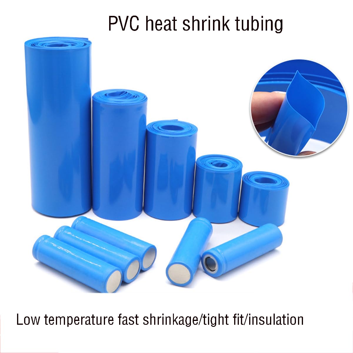 Płaskie rurki termokurczliwe z PVC, Płaska rurka termokurczliwa PVC niebieska 18650 Cylindryczna owijka na akumulator 6-29 cm x 10 m(26cmx10m)
