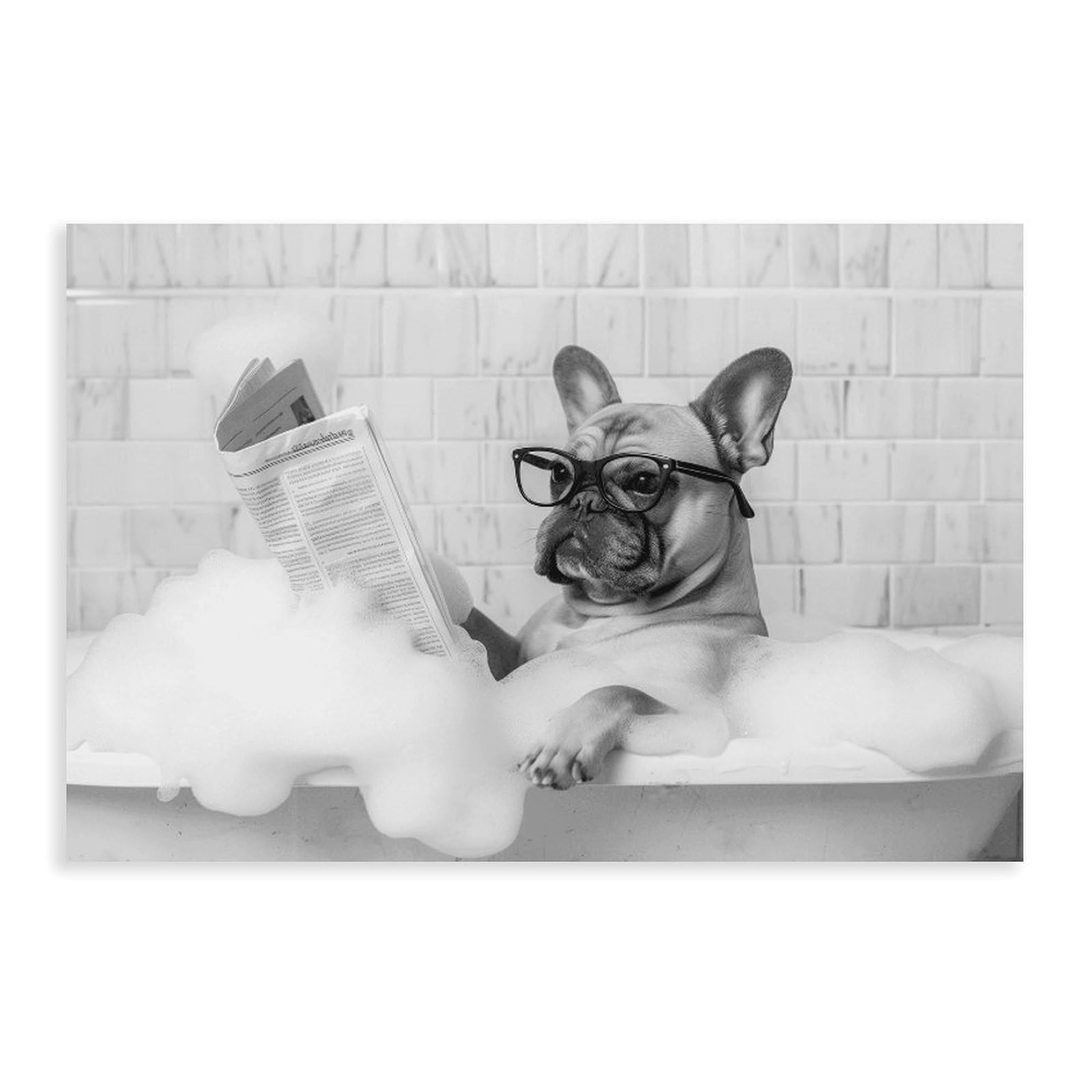 Wjwart French Bulldog In Bathtub Canvas Poster Wall Art Print Picture Paintings 12X18inch(30X45cm)