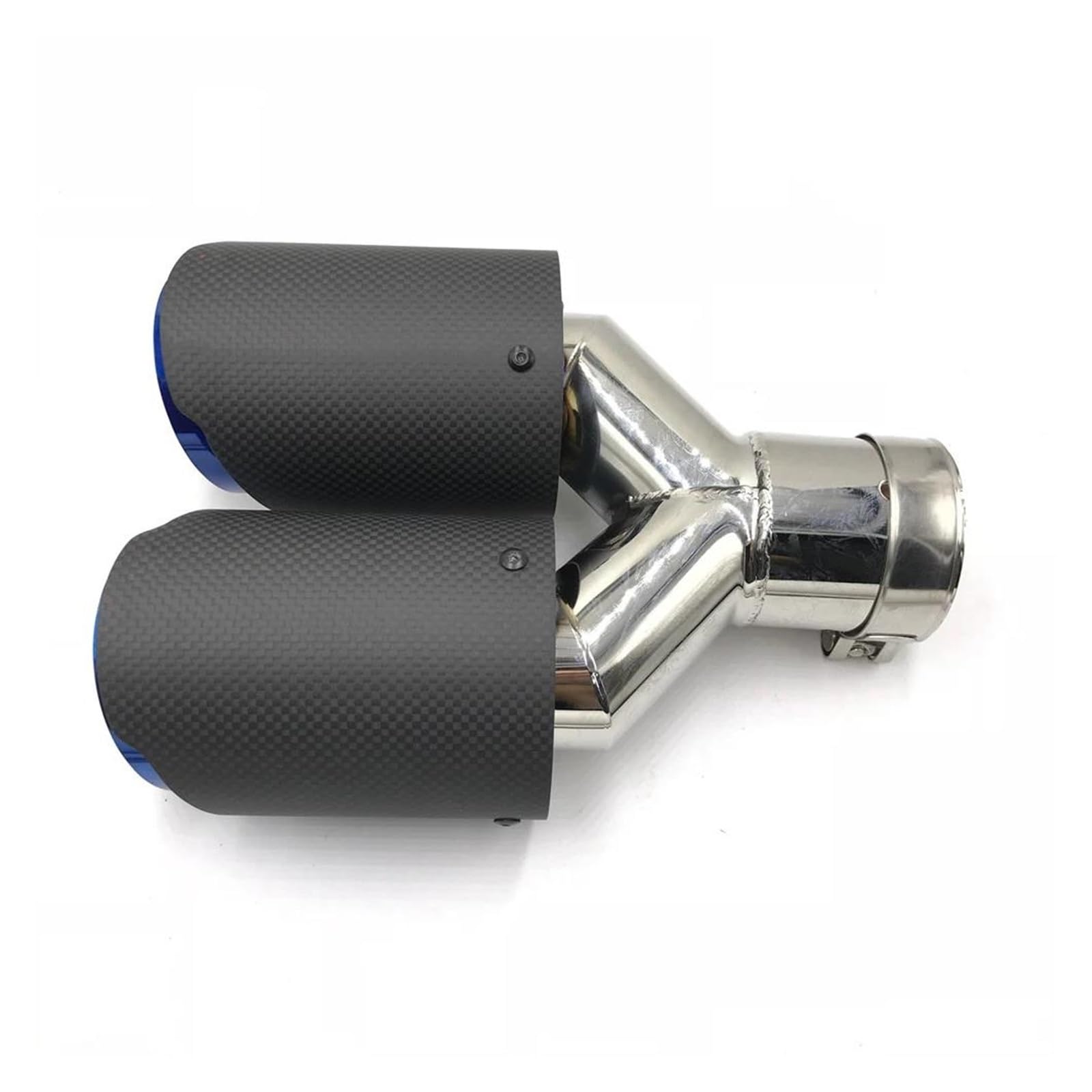 Tuyaux D'échappement 1 Pièces Système D'échappement Arrière Voiture Fiber Carbone Mat Enduit Bleu Acier Inoxydable Double Tuyaux D'échappement Tuyau D'échappement Embout Échappement