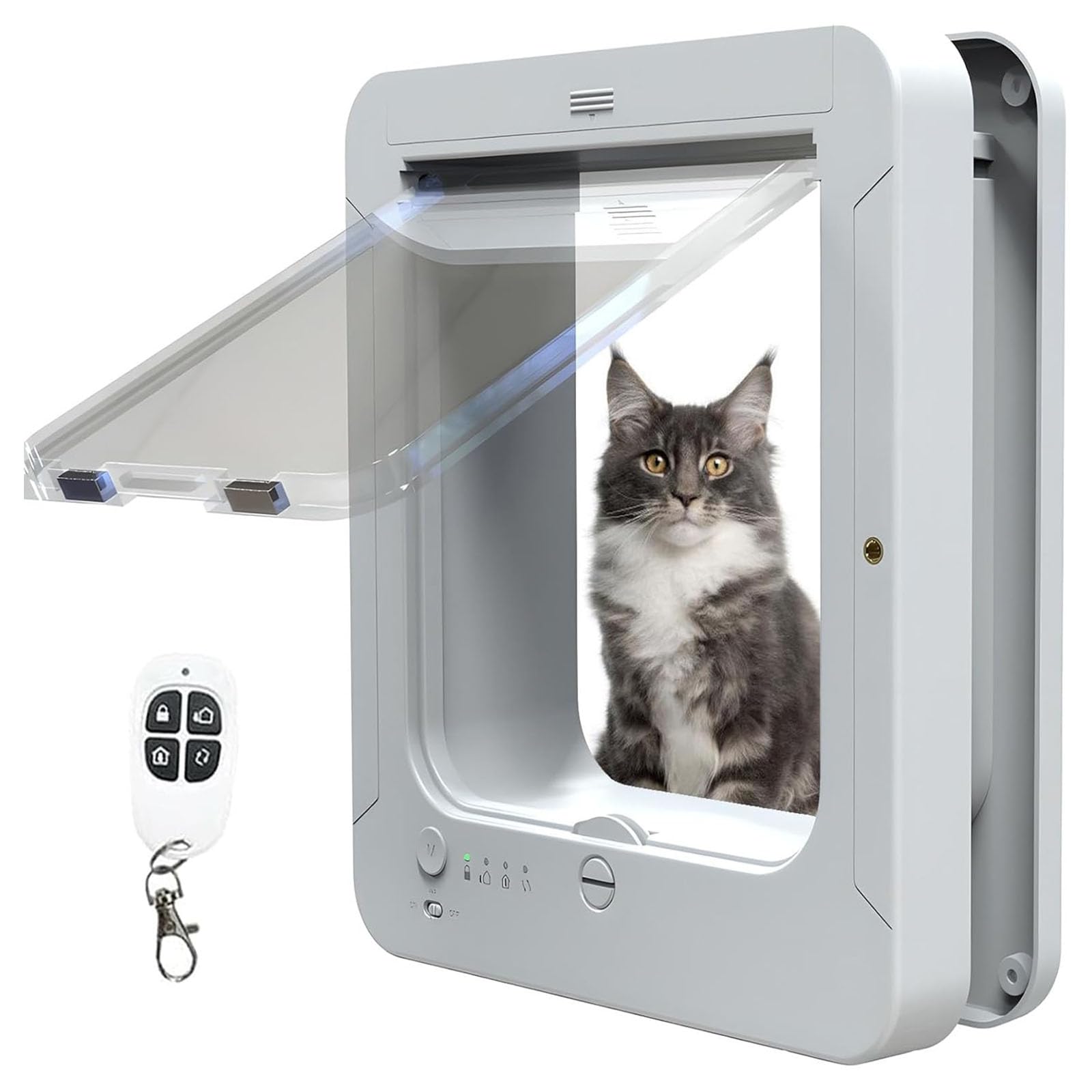 Chatière à Puce électronique - Chatière Intelligente - Entrée sélective - avec 2 Colliers à capteurs et 1 télécommande - Chatière à Puce électronique pour Chats et Petits Chiens White