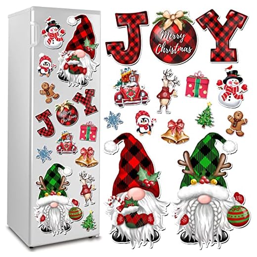 Christmas Refrigerator Magnets Decoration 14Pcs, Joy Gnome Fridge Car Garage Door Magnetic Stickers Holiday Decoration, Waterproof Xmas Magnet Decals for Home Kitchen Decor…