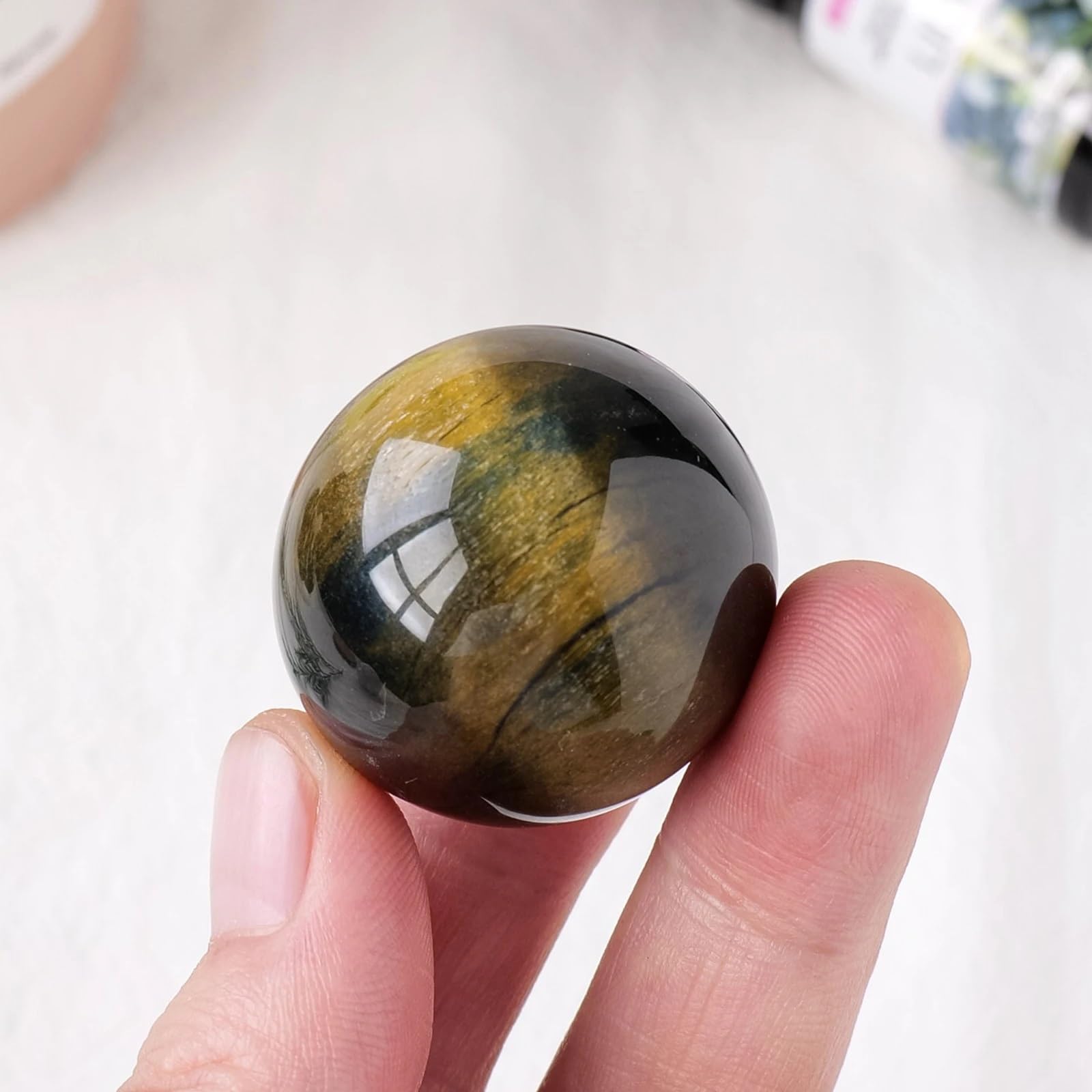 AUOQKQUT 1pc Blue Tiger Eye Stone Ball Polishing Crystal Sphere Gem Decorative Gift Ornaments
