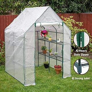 Greenixy Large Greenhouse with 6 Shelves, Waterproof PE Mesh Cover, Roll up Zipper Door and Sturdy Steel Frame for Garden and Outdoor 193x143x143(Large)