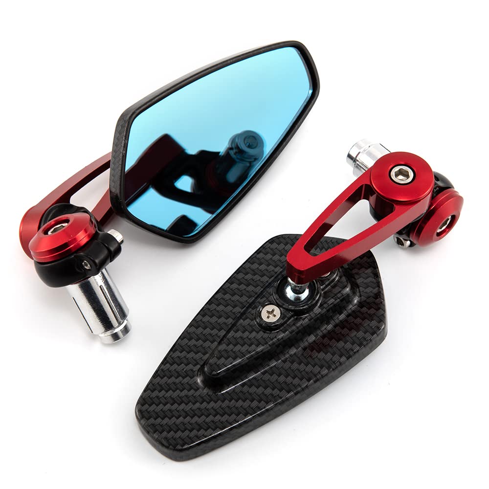 Retroviseur Moto Embout De Guidon Universel Rétroviseur d'extrémité de guidon pivotant à 360° en aluminium Compatible avec les quads, scooters et VTT (Rouge)