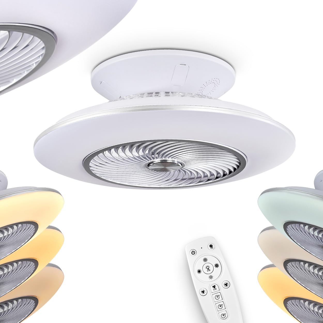 Hofstein Nagoya. Led Ceiling Fan With Light Nagoya In White, Fan & Dimmable Light Are Controllable Via Included Remote Control, Ø 58 Cm, 39 Watt, Max. 3760 Lumen, 2700 To 5000 Kelvin