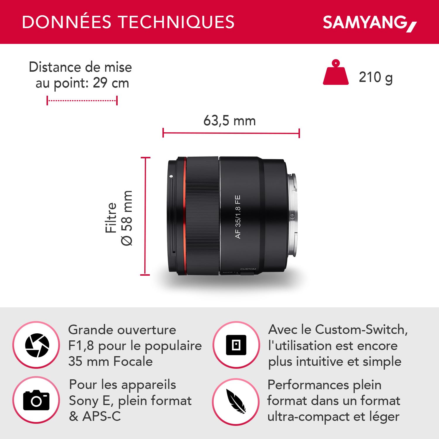 SAMYANG AF 35mm F1.8 Sony FE Objectif Compact Plein Format