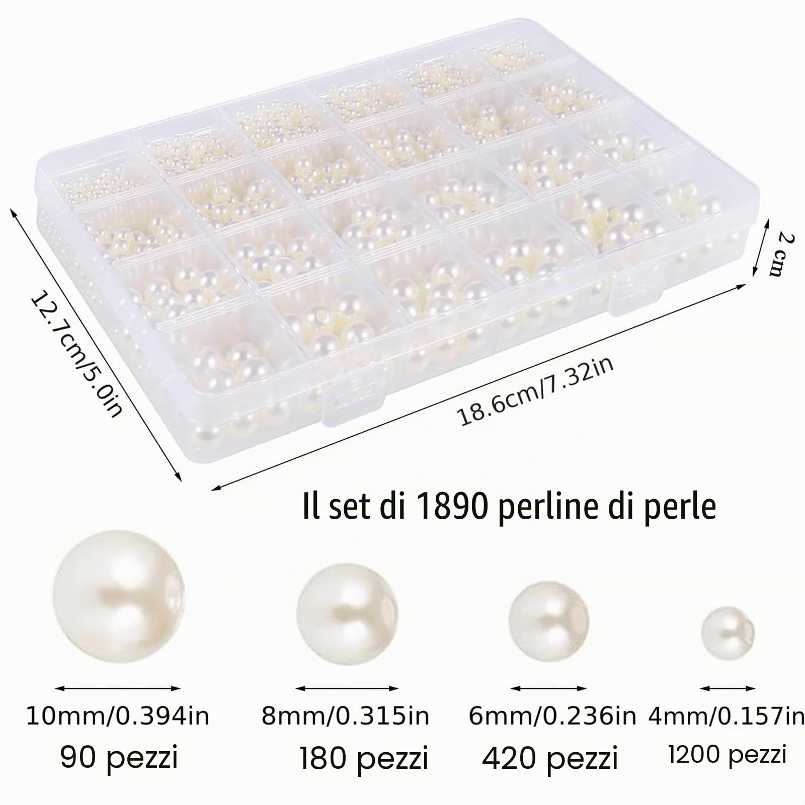 Perle Artificiali Rotonde Bianco Sporco 4/6/8/10 mm 1890 Pezzi per Creazione Gioielli