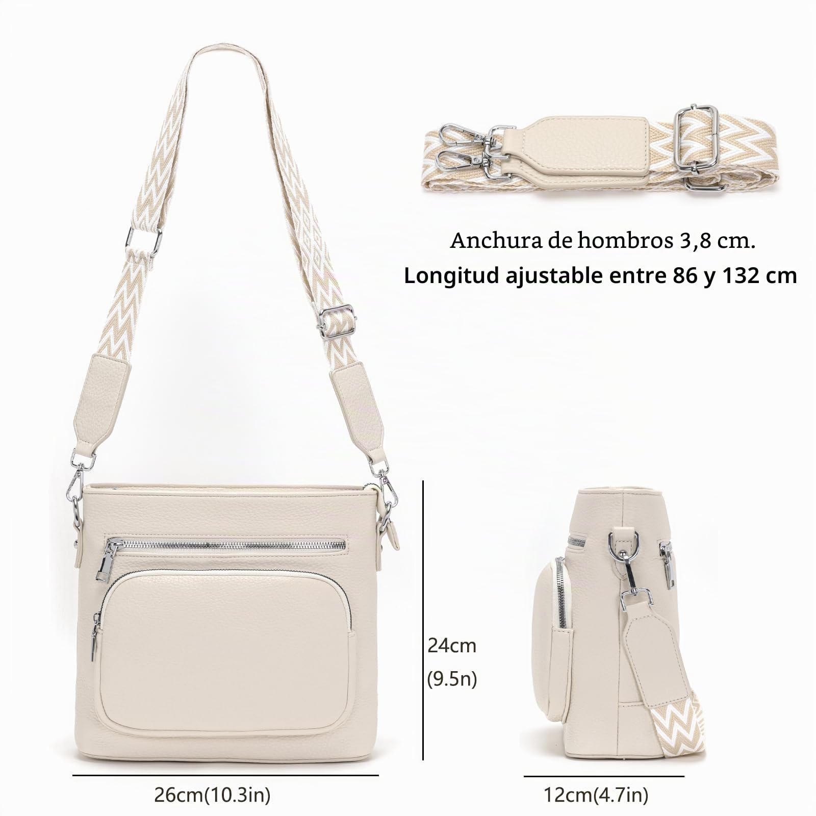 Snmoec bolso bandolera mujer mediano bolso cruzado mujer Bolso para móvil con correa ancha Beige