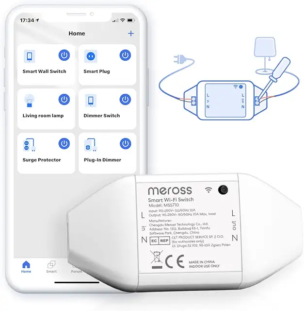Imagen relacionada con Meross Interruptor Universal Inteligente, Interruptor Inteligente 10A DIY Compatible con Alexa, Google Home y SmartThings, Interruptor WiFi con Control de Voz, Control Remoto y Función de Tiempo