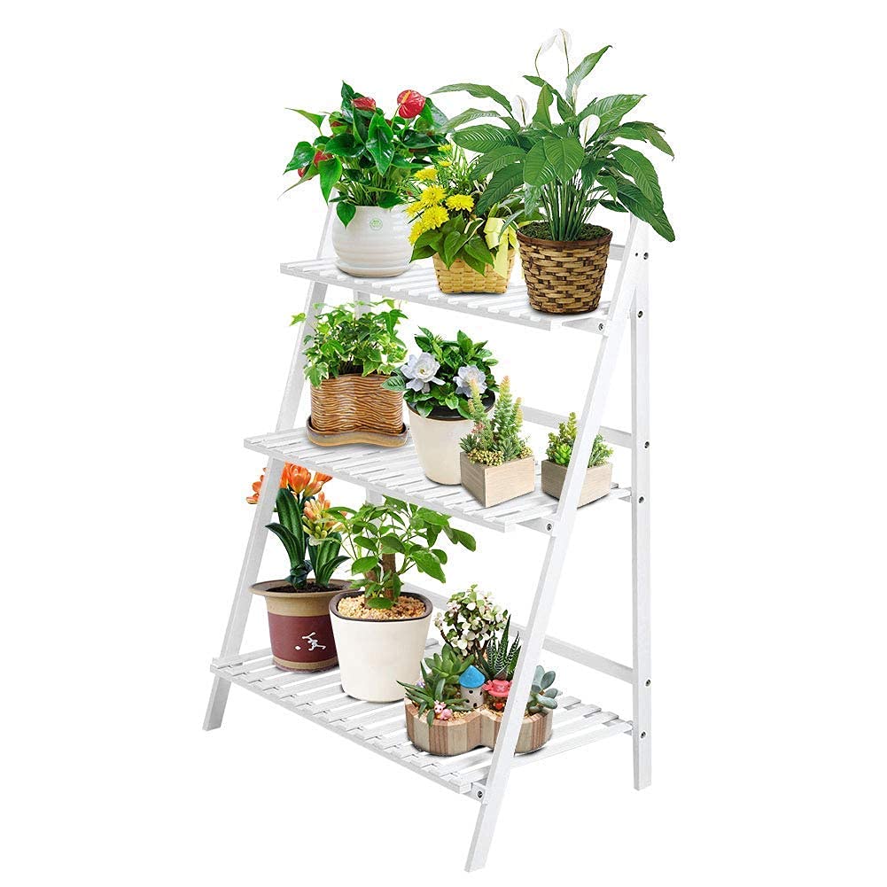 Ladder Plant Stand, Indoor Outdoor Garden Ladder Display Shelf, 3 Tier