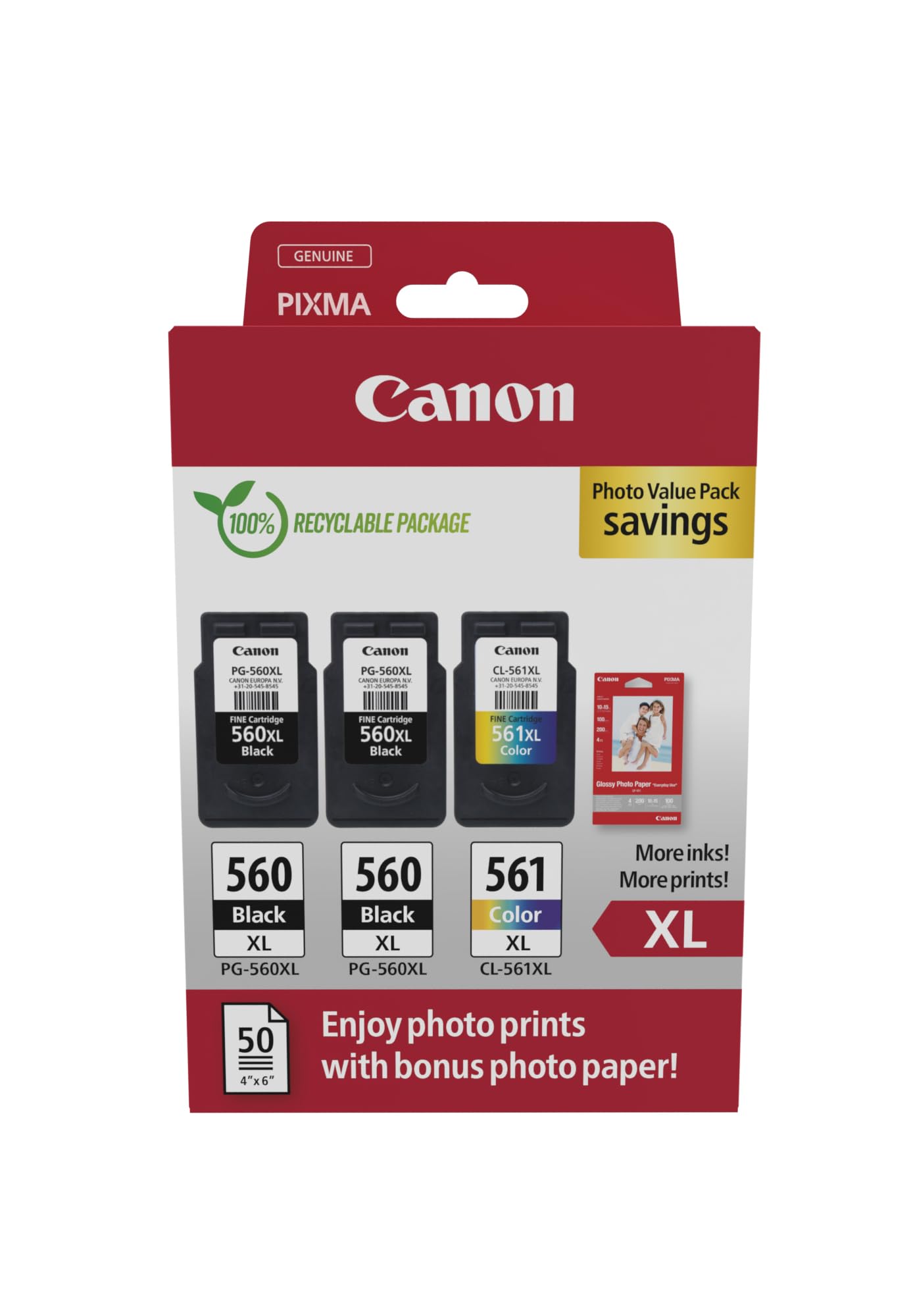 Canon Original PG-560XL x 2 / CL-561XL x 1  Photo value pack for Pixma TS7450 TS