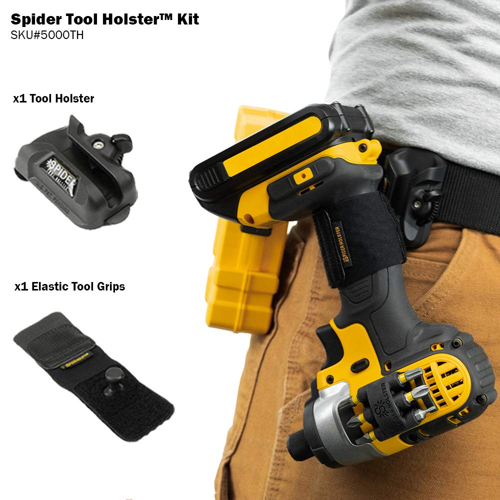 Spider Tool Holster Set - Improve the way you carry your power drill, driver, multitool, pneumatic, multi-tool and more on your belt!
