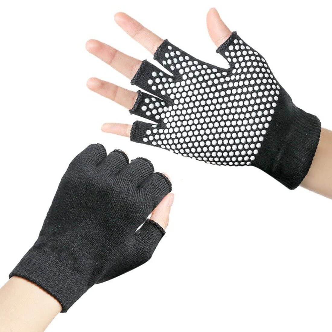 Digital Shoppy 1 Pair Unisex Non-Slip Fitness Gym, Yoga Pilates Balance Warm Workout Fitness Half Finger Hand Protector Gloves (Black)