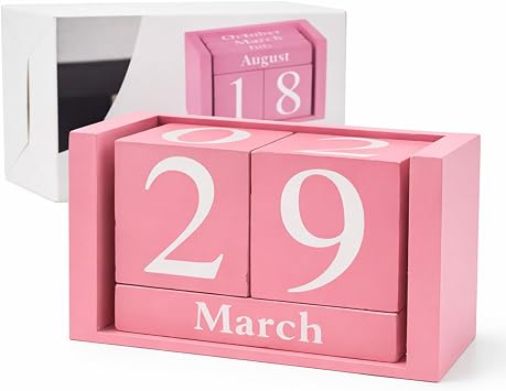 Notakia Pink Decor Wooden Desk Blocks Calendar Perpetual Block Cute Office Pink Desk Accessories Preppy Room Decor for Women