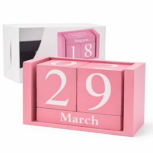 Notakia Pink Decor Wooden Desk Blocks Calendar Perpetual Block Cute