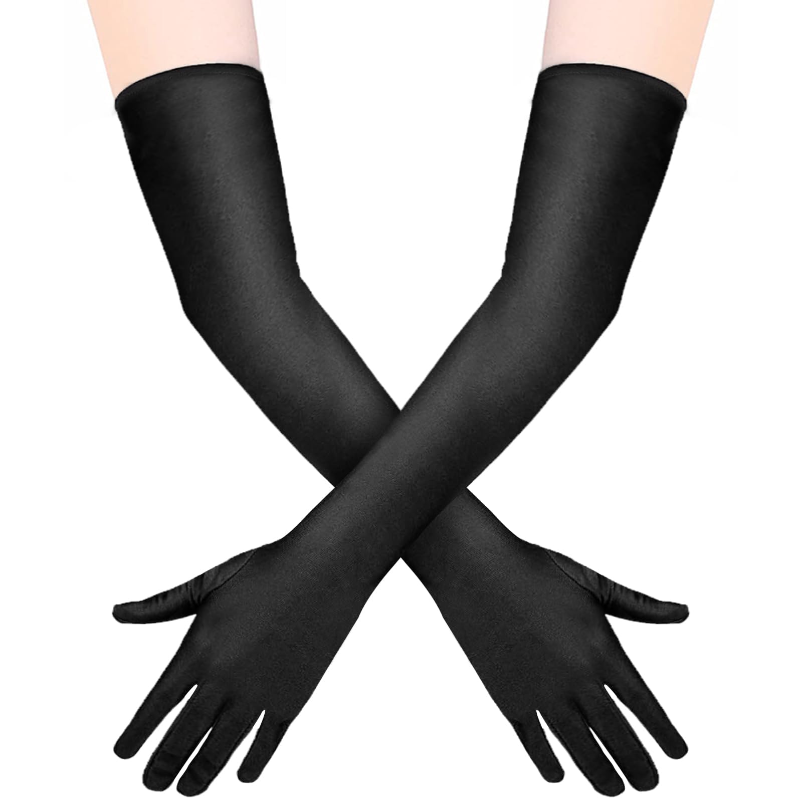 Quelcc Long Gloves, Satin Gloves, Stretchy Elbow Length Gloves, Long Gloves for Women for Costume Evening Opera Bridal Party Wedding Prom