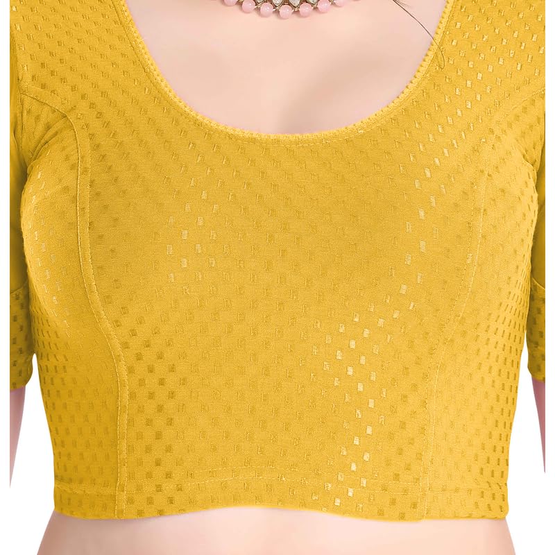 Image of FINESTFIT Stay On Trend Fashion 100% Cotton Readymade Blouses for Women,Round Neckline with Organza Balloon Sleeves.
