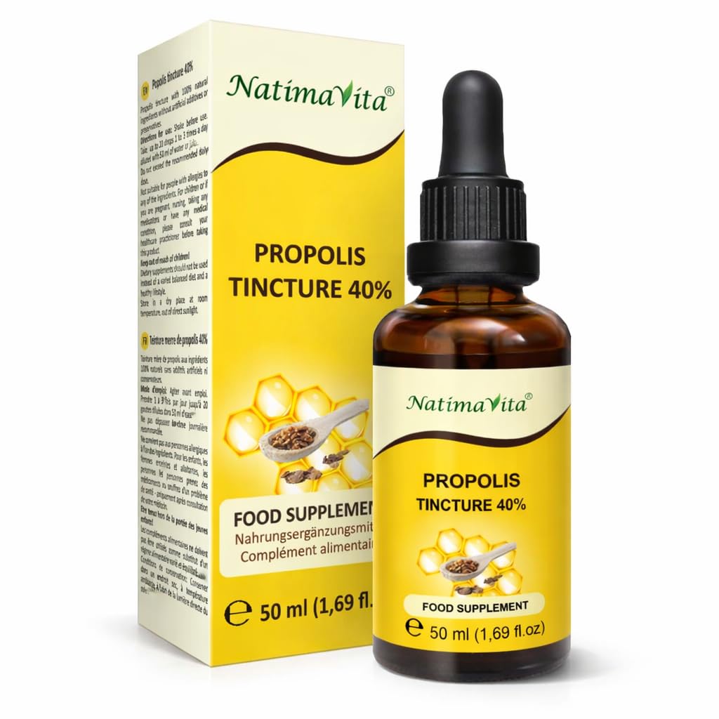 Propolis Tropfen 40% - 50 ml - Pure Hochdosierte Propolis Tinktur - 100% natürliches Extrakt - Immunsystem Unterstützung -Praktische Pipette - NatimaVita