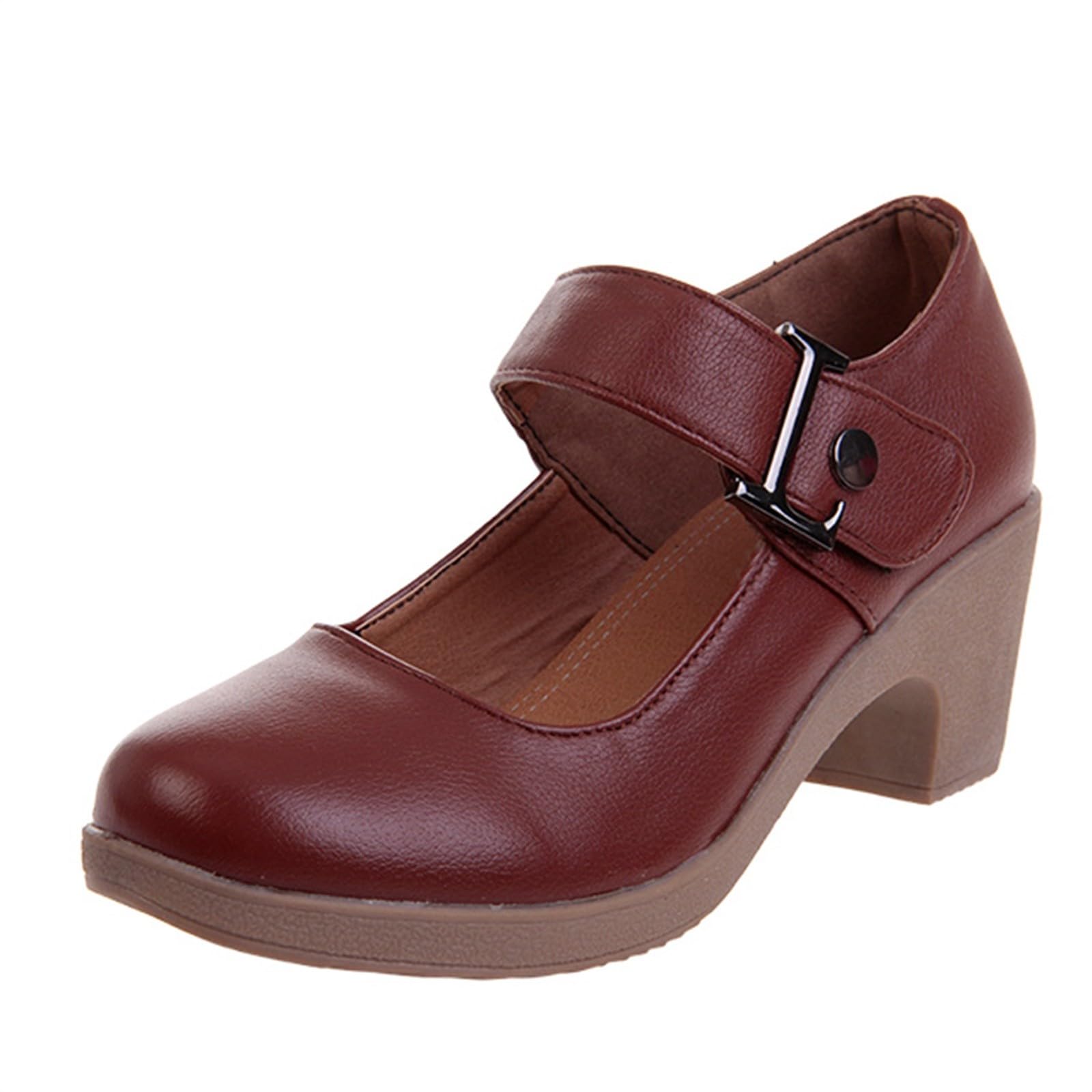 Scarpe da donna con tacco Mary Jane, eleganti scarpe da ballo in pelle | Scarpe con tacco a blocco, con tacco spesso, comode scarpe con plantare morbido, sandali grossi per ufficio e feste