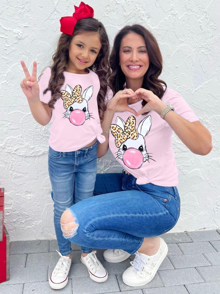 Image of Mommy and Me Easter Outfits: Toddler Easter Shirts Boys Girls T-Shirt Casual Short Sleeve Matching Cute Tee Tops