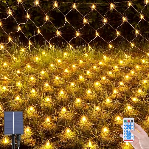 OPAHUTER 198 LEDs Solaire Filet Lumineux Extérieur, 2 x 3 M Etanche Guirlande Lumineuse de Filet avec 8 Modes, Télécommande, Maille Lumineuse pour Noël...