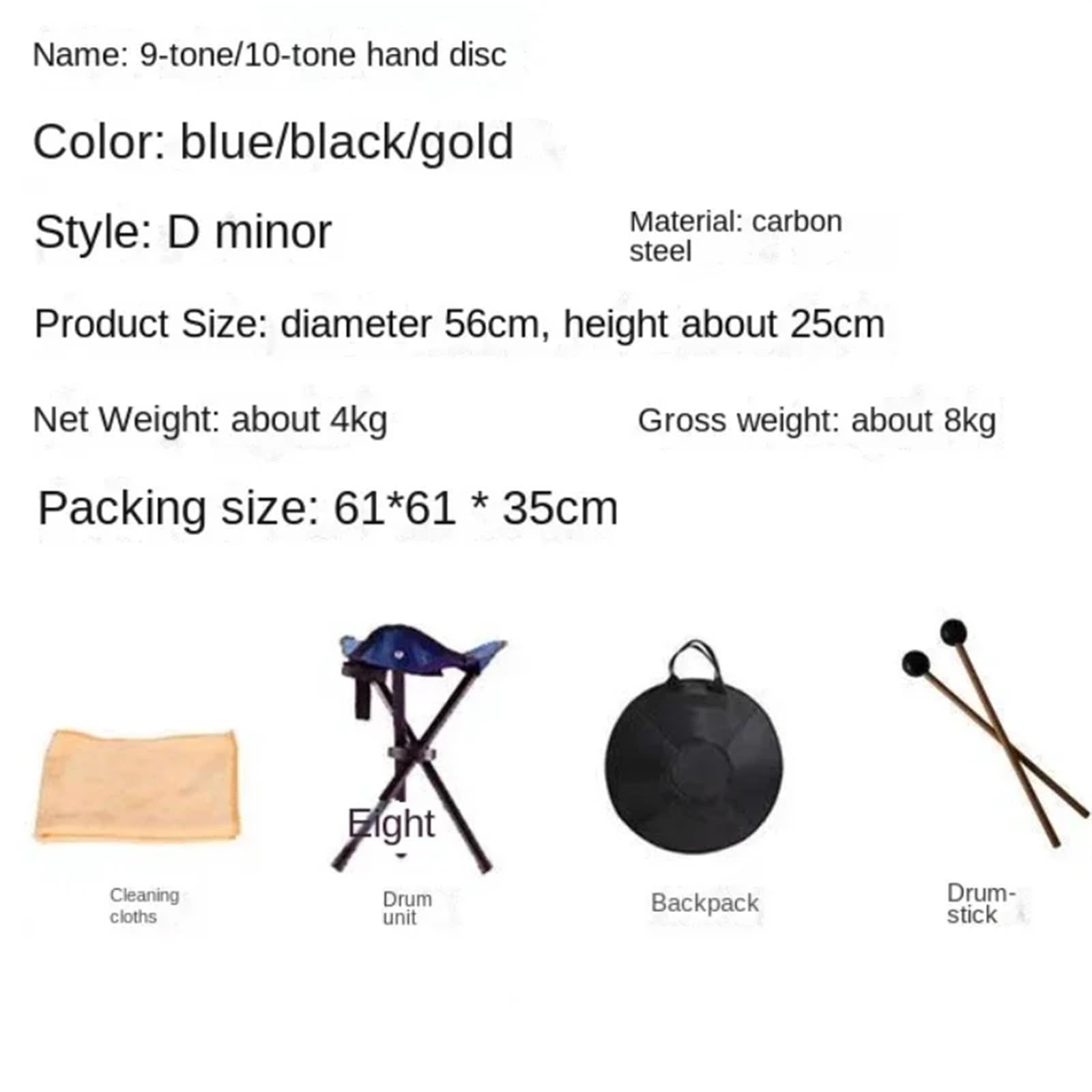 Handpan con lingua in acciaio, strumento a percussione musicale, yoga, meditazione, 432 Hz, 10,9 note, 22 pollici(Gold 9 notes)