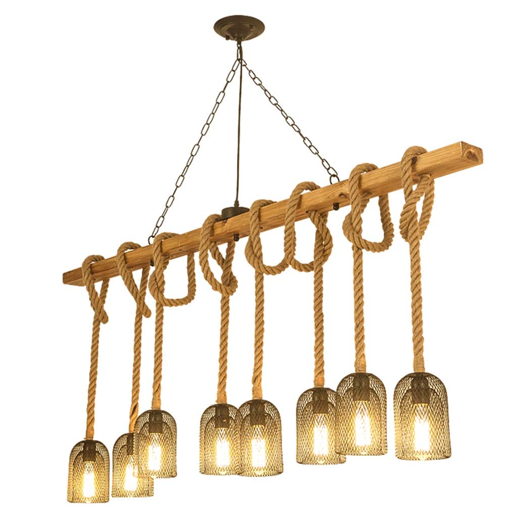 LYMSXAZOU Industrial Hemp Rope Chandelier Fitting Loft Bar Ceiling Pendant Light Fixture with Glass Lampshade Antique Wood Element Hanging Lamp for Cafe Barn Farmhouse