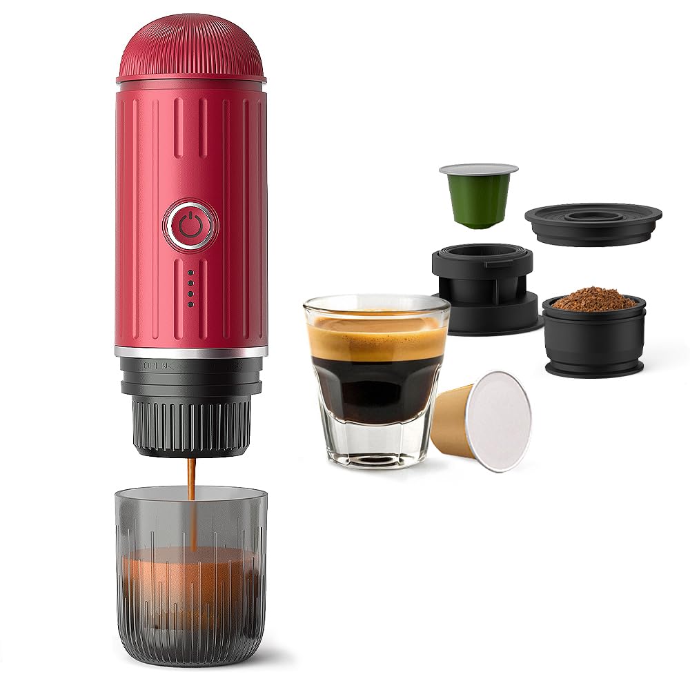 Macchina per Espresso Elettrica Portatile, Macchina da Caffè da Viaggio per Campeggio, Macchina da Caffè per Auto in Movimento Autoriscaldante con USB-C, Con Caffè Macinato e Capsule