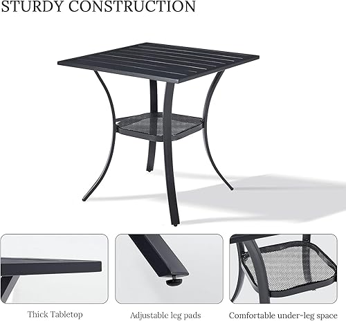 Miniatura 4 de VICLLAX Juego de 3 piezas de patio bistró, juego de mesa de patio pequeño incluye 2 sillas de patio de ratán y mesa de patio cuadrada de metal,