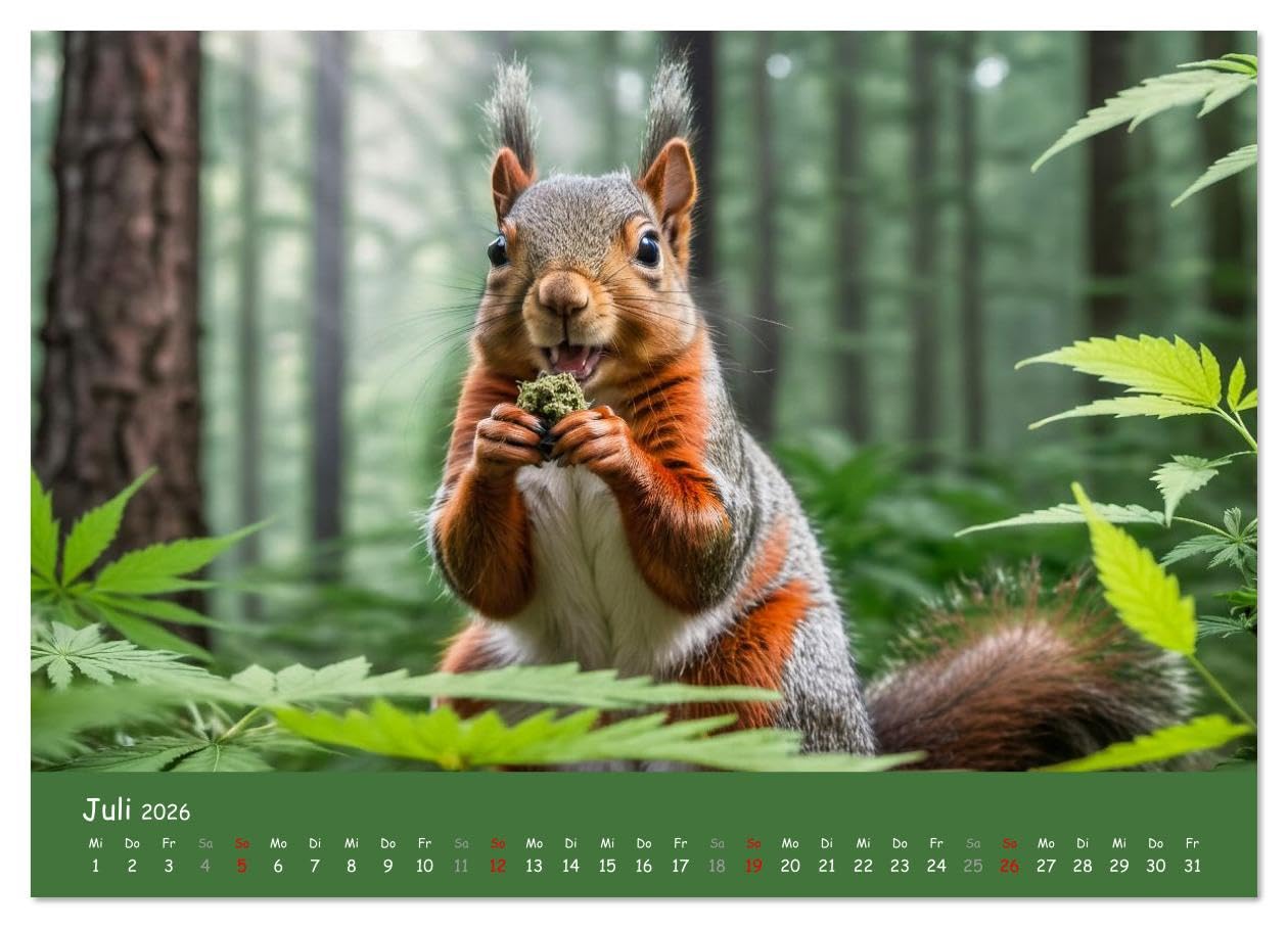 Tiere auf Gras - Der verrückte Cannabis-Kalender voller bekiffter Tiere (hochwertiger Premium Wandkalender 2026 DIN A2 quer), Kunstdruck in Hochglanz: ... Motiven fürs ganze Jahr. (CALVENDO Tiere)