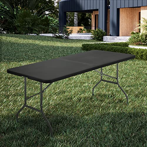 Monibloom 6Ft Heavy Duty Plastic Folding Table, Indoor Outdoor Portable Picnic Camp Desk W/Handle And Lock For Camping, Dining, Party, Black #TOP1