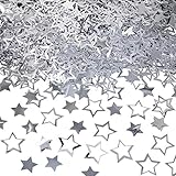 SILVER STAR CONFETTI TABLE DECORATIONS - 1.7 Oz Silver Star Metallic Foil Sequin Confetti for Party | Wedding Decorations | Twinkle Twinkle Little Star Decorations | Birthday Party | Arts and Crafting