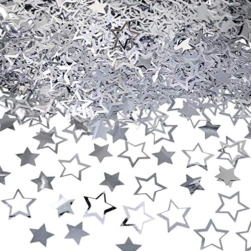 Silver Star Confetti for New Years Eve Table Decorations - 1.7 Oz Silver Star Metallic Foil Sequin Confetti for Birthday Party | Twinkle Twinkle Little Star Decorations, Baby Shower | Graduation 2021