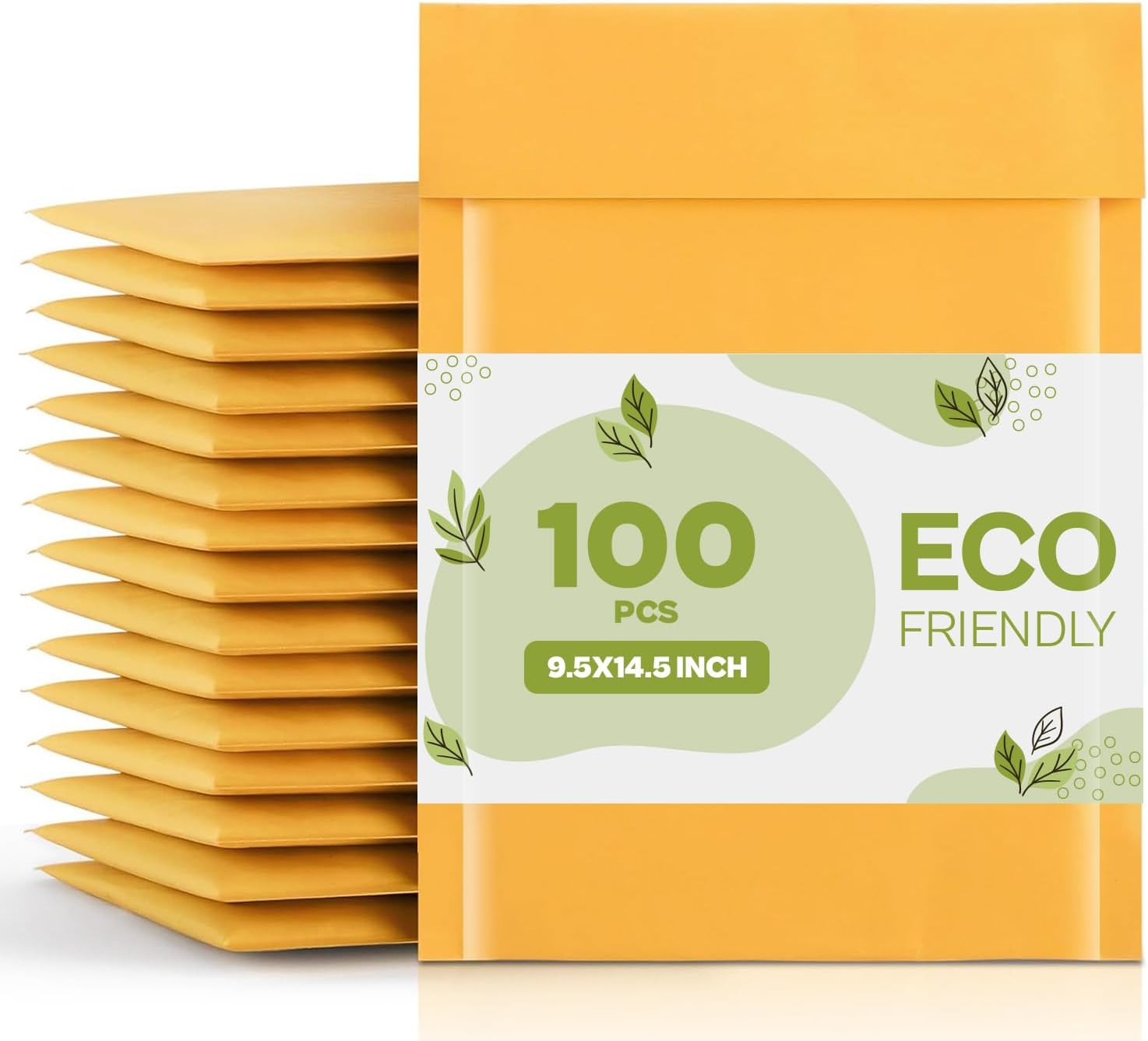 PSBM Kraft Bubble Mailer, 9.5x14.5 Inch, 100 Pack, Padded Shipping Envelope Mailers, Gold Yellow, Self Seal and Peel Strip