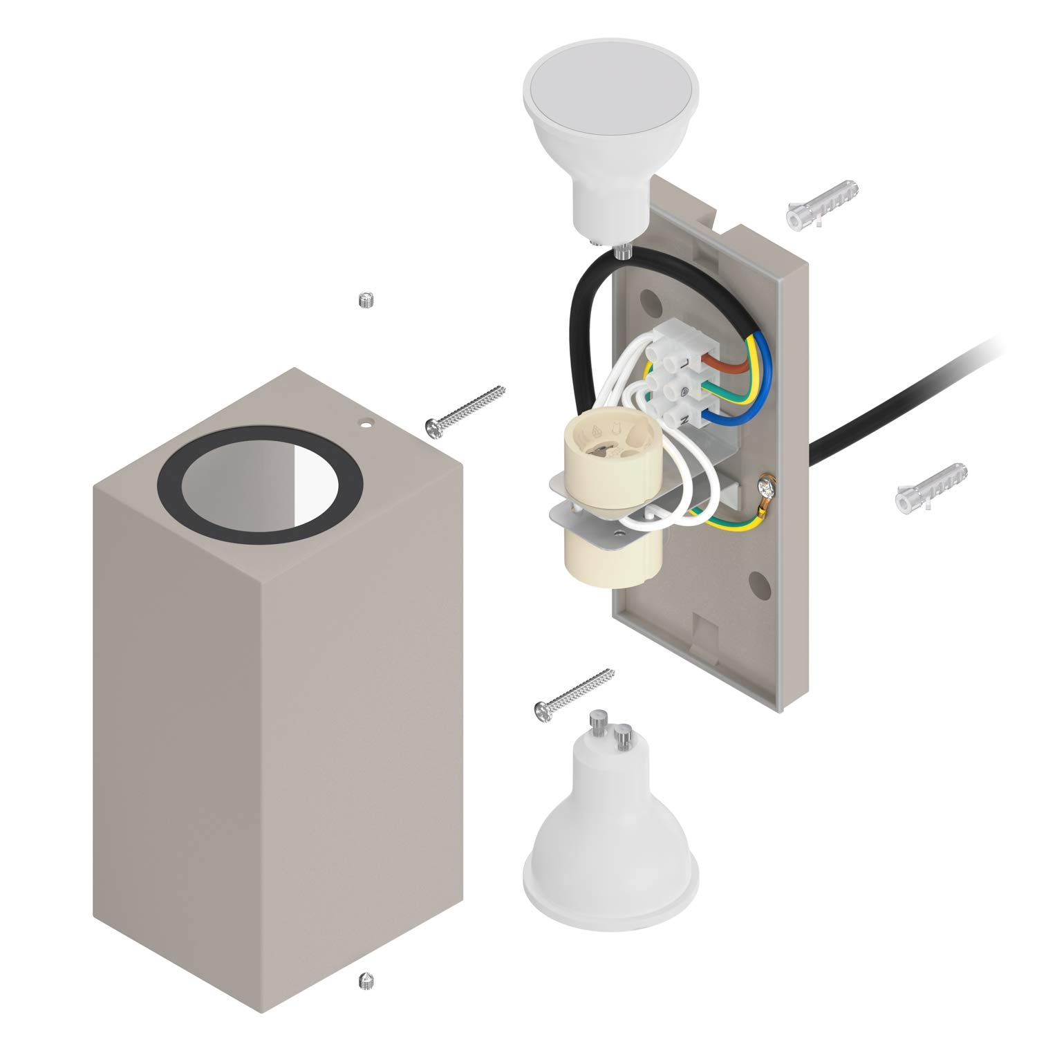 ledscom.de 4x Wandleuchte ALSE für außen, IP54, Up-/Downlight, grau matt, eckig, 2x GU10 max. 35W